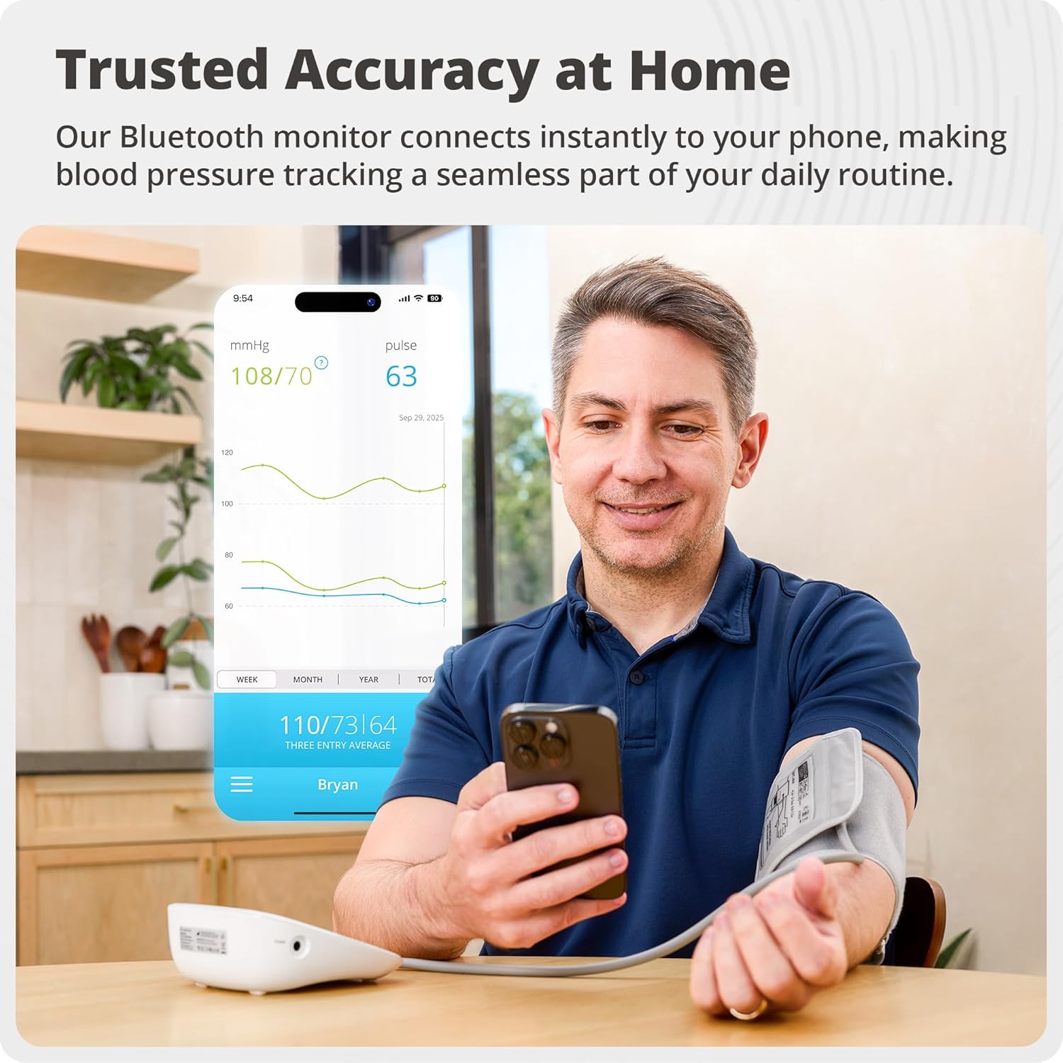 Bluetooth Smart Blood Pressure Monitor for Home Use – Automatic Digital Upper Arm BP Machine with 8.7”–16.5” Cuff
