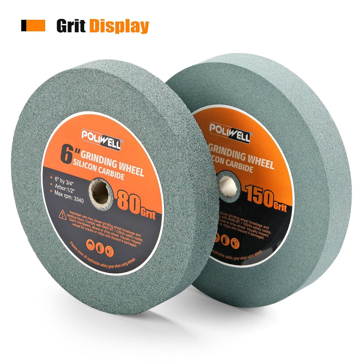 6 Inch 150 Grit Silicon Bench Grinder Wheel with 1/2'' Arbor