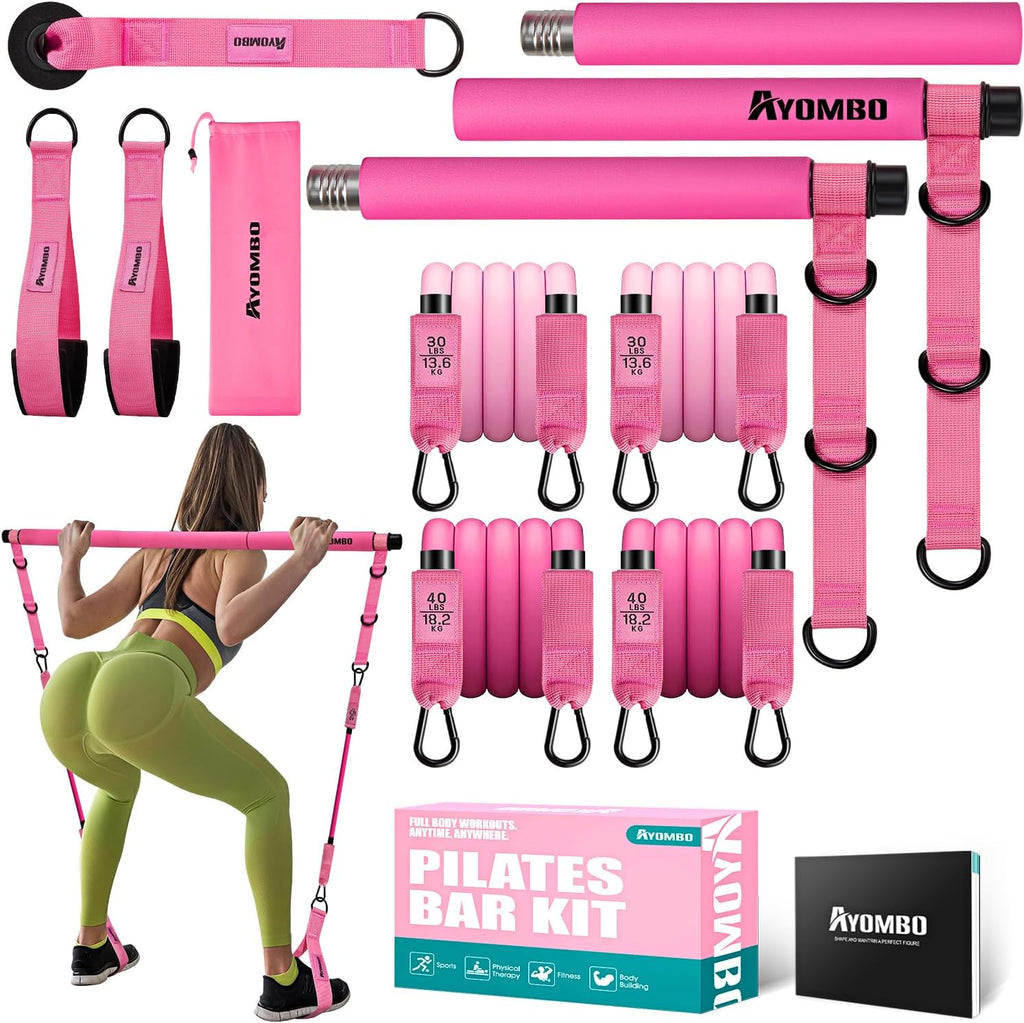 Pilates Bar Kit with Resistance Bands, Pilates Workout Equipment for Legs, Hip, Waist, Arm, Squats Exercise Equipment