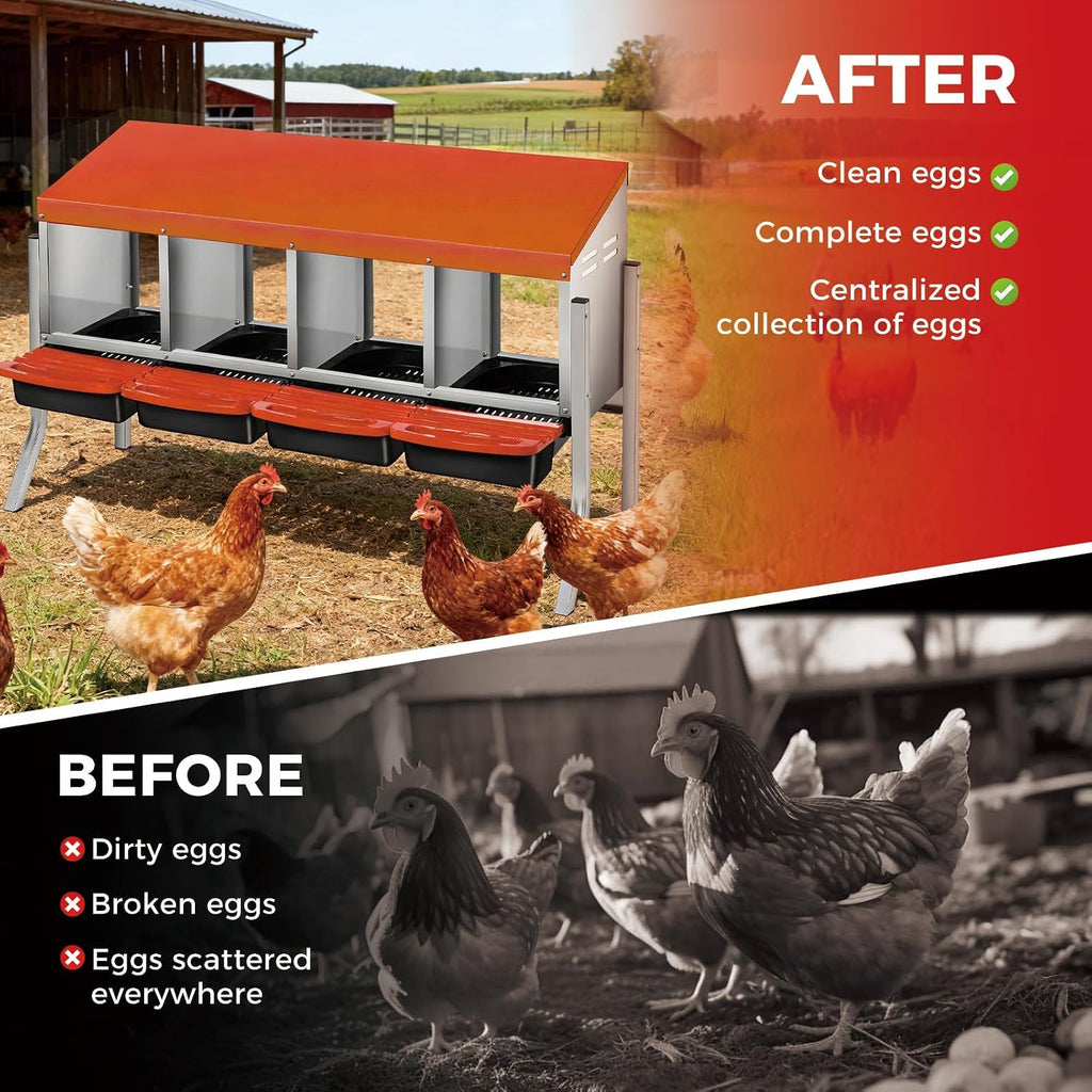 4 Compartments Chicken Nesting Box, 41"×13"×27" Large Laying Boxes for Hens