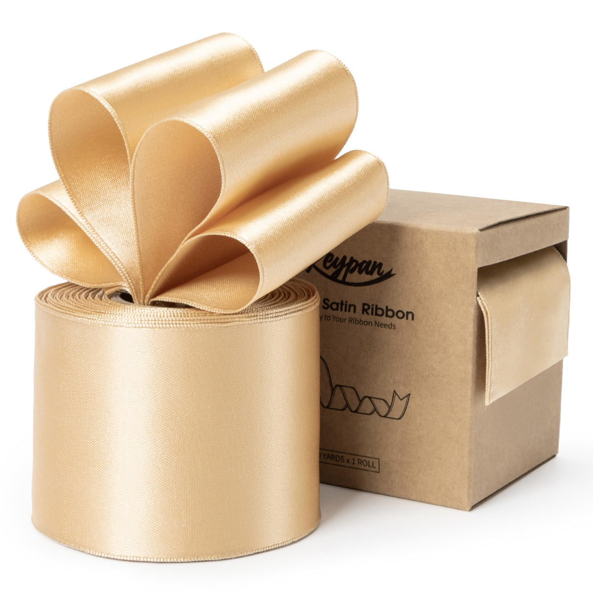 Champagne Gold Satin Ribbon Double-Faced Wired 2-1/2 Inch x 10 Yards