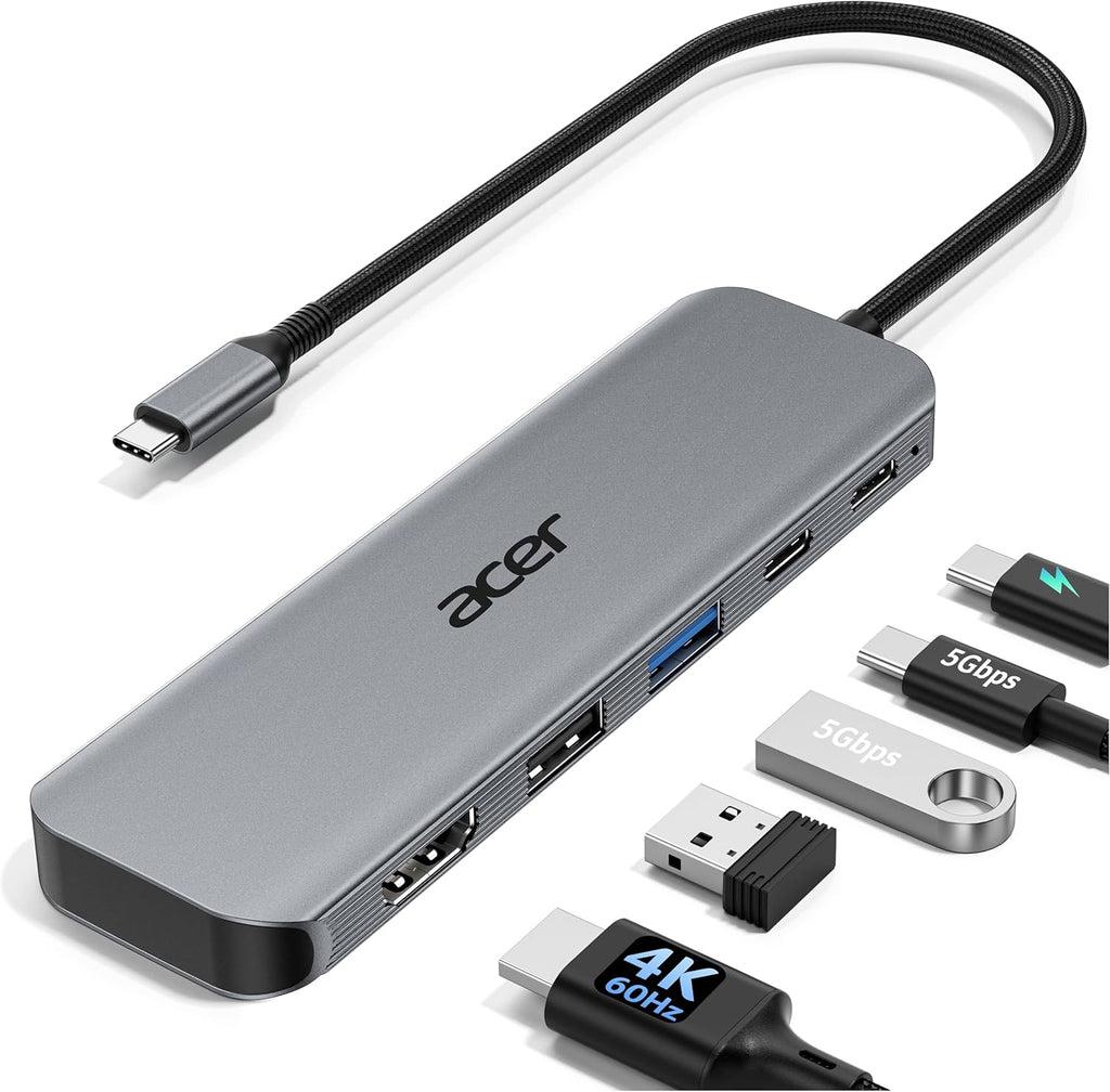 USB C Hub, 5-in-1 USBC to HDMI Adapter with 4K@60Hz, 100W Power Delivery, USB-C 5Gbps & USB-A 3.0 Data Ports, USBC
