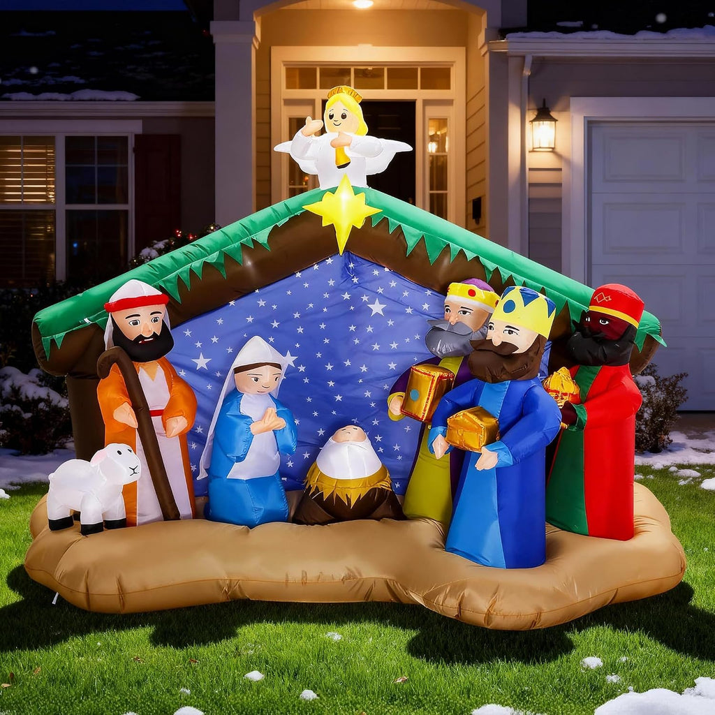 8 FT Christmas Inflatables Nativity Scene Outdoor Decorations, Christmas Blow Up Yard Decorations Nativity Sets for