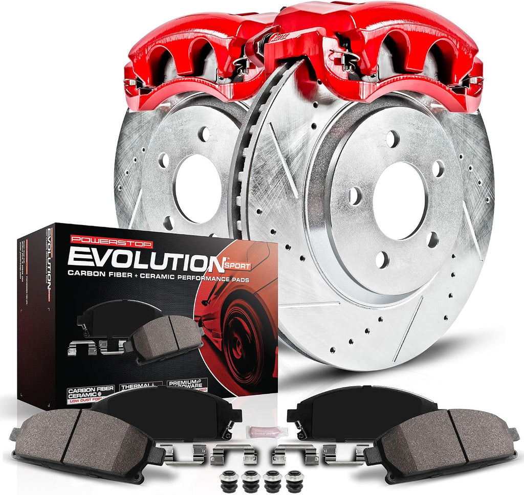 Rear Brake & Caliper Kit for Acura RDX 2013-18 | Honda CR-V 2012-16 - Carbon-Fiber Ceramic Brake Pads + Drilled &