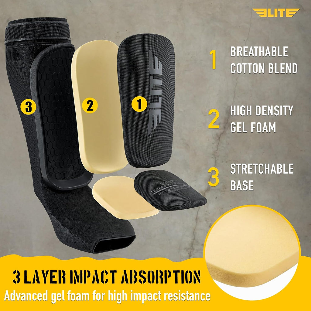 MMA Shin Pads for Muay Thai and Kickboxing, Protective Shin Guards with Instep Guard for Sparring and Training