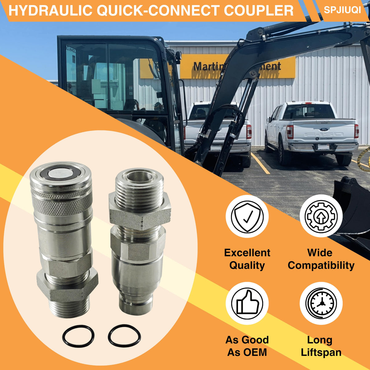 SPJIUQI Hydraulic Quick-Connect Coupler KV13884 AT312877 for John Deere 332