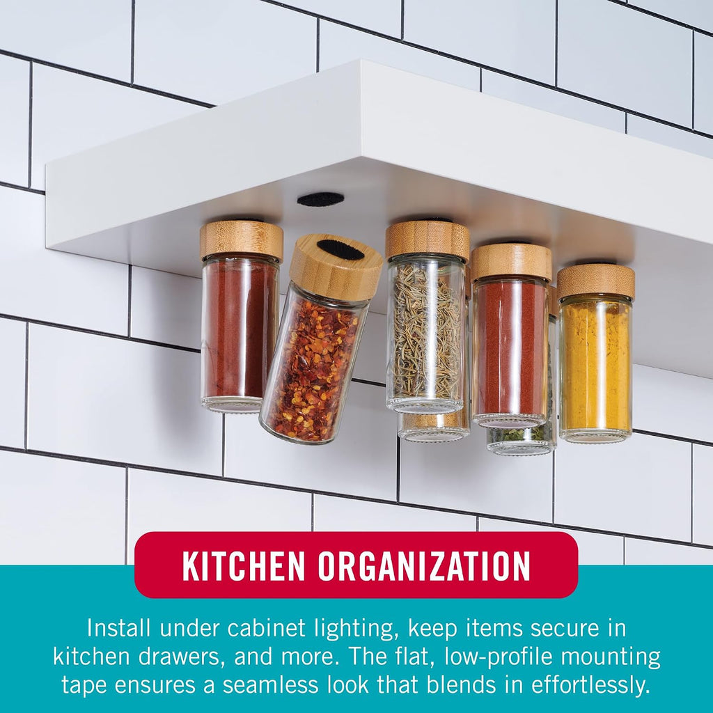 Kitchen and Bath Mounting Tape. Moisture Resistant Thin Design for Flush Mount. 10ft Heavy Duty Roll Holds 10 pounds.