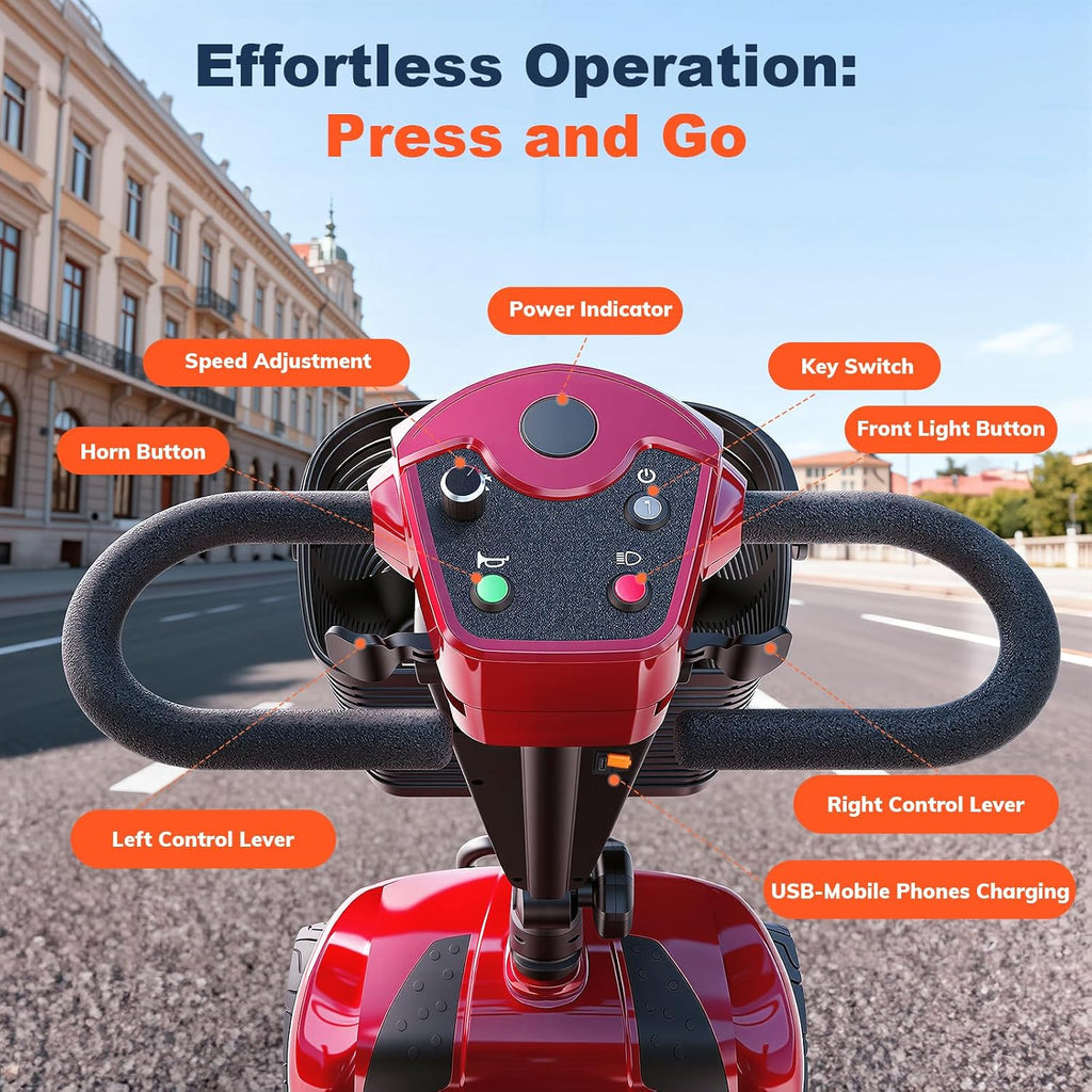 15/25/30/50Miles Eldryvon 4 Wheels Electric Mobility Scooter for Seniors, Dual Basket, 350W Powered Wheelchair with