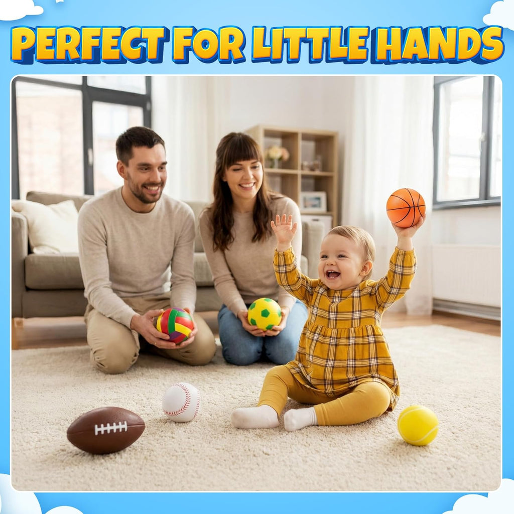 Sports Balls for Toddlers 1-3, 6 Piece Soft Sports Balls with Foam Soccer, Basketball, Football, Baseball, Tennis &