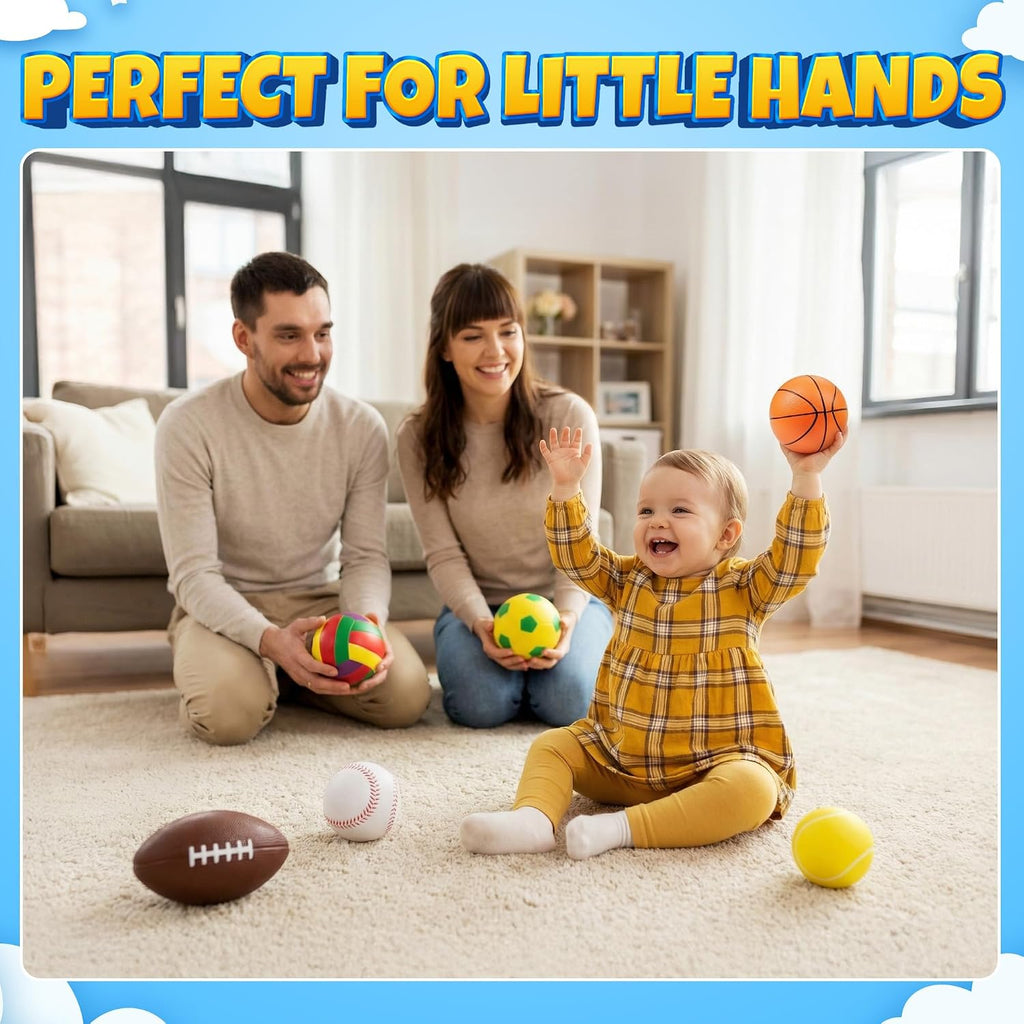Soft Sports Balls for Toddlers (6-Pack) Foam Ball Set for Kids Ages 1-3 | Foam Soccer, Basketball, Football