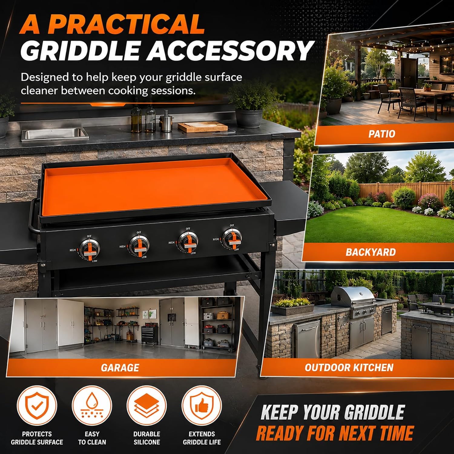 Silicone Griddle Mat for Member's Mark 4 Burner Propane Gas Griddle 36", Reusable Griddle Cover Mat for Flat Top