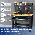 45" Workbench with Pegboard, Power Outlet & LED Light