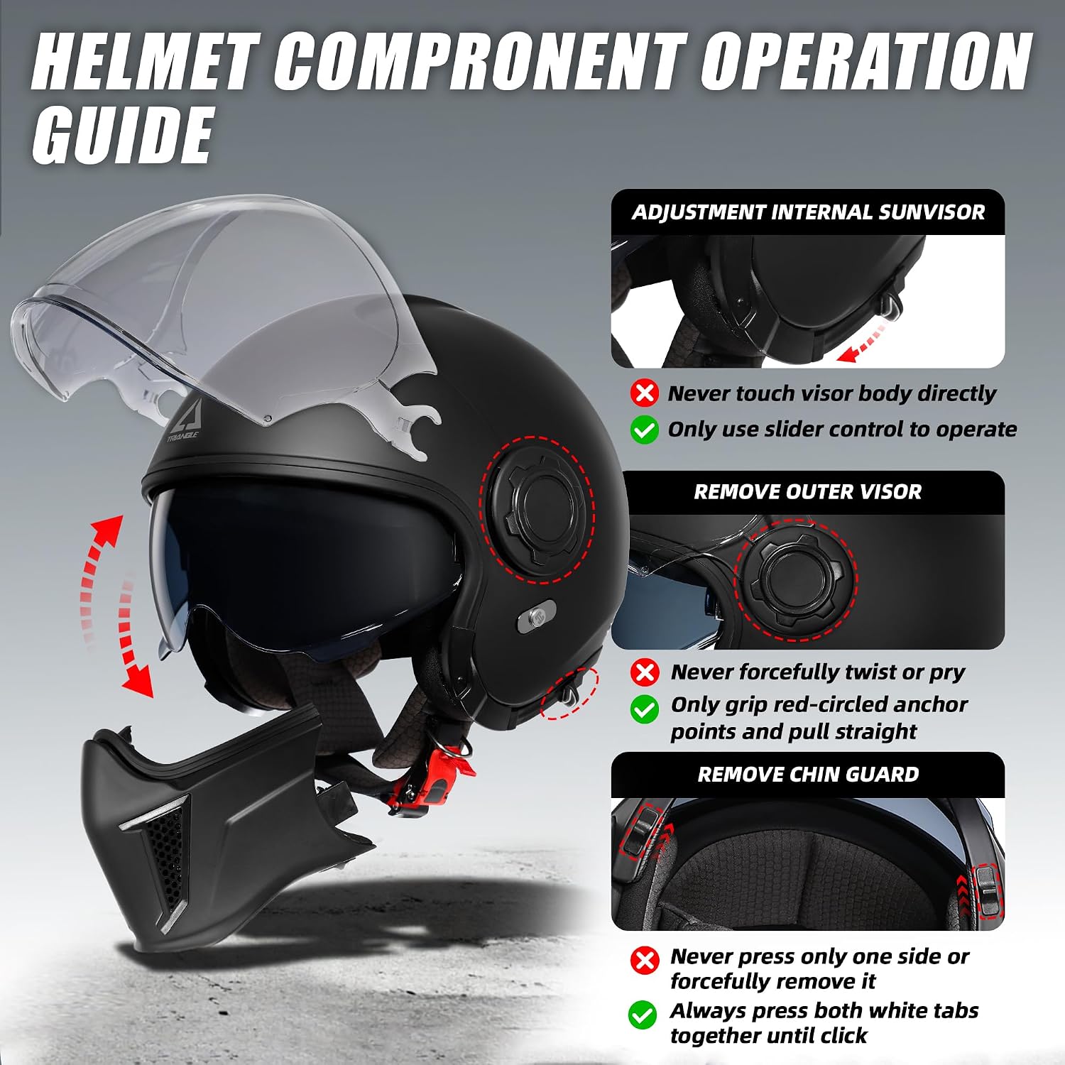 Convertible Full Face Motorcycle Helmet DOT Approved for Men Women | Detachable mask transforms to 3/4 open face
