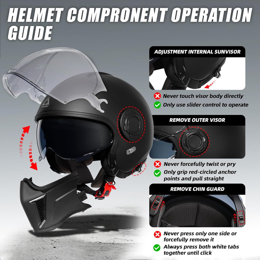 Convertible Full Face Motorcycle Helmet DOT Approved for Men Women | Detachable mask transforms to 3/4 open face