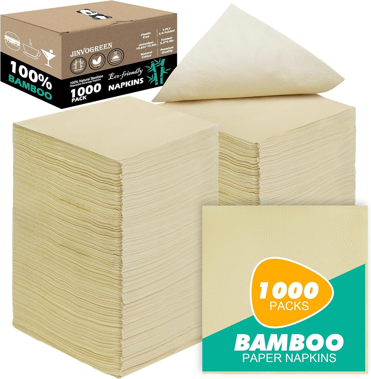 1000 Count Bamboo Cocktail Napkins, 1-Ply, Brown