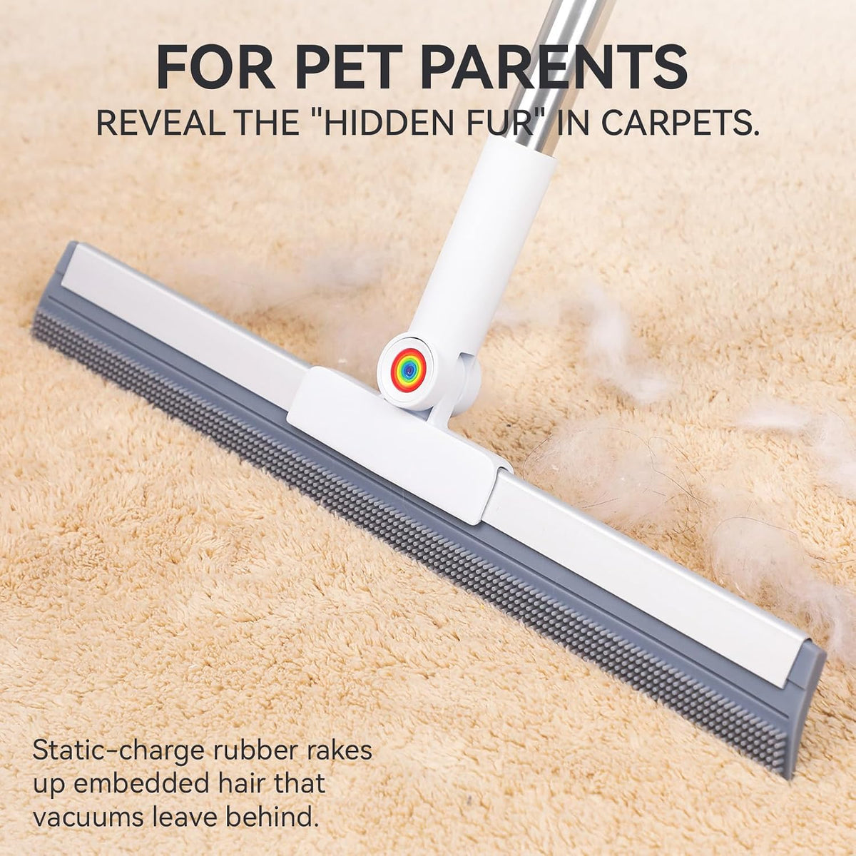 Magic Squeegee Broom for Floors, 62 in Handle, Rubber Pet Hair Remover | Works on tile, concrete, carpet and windows;