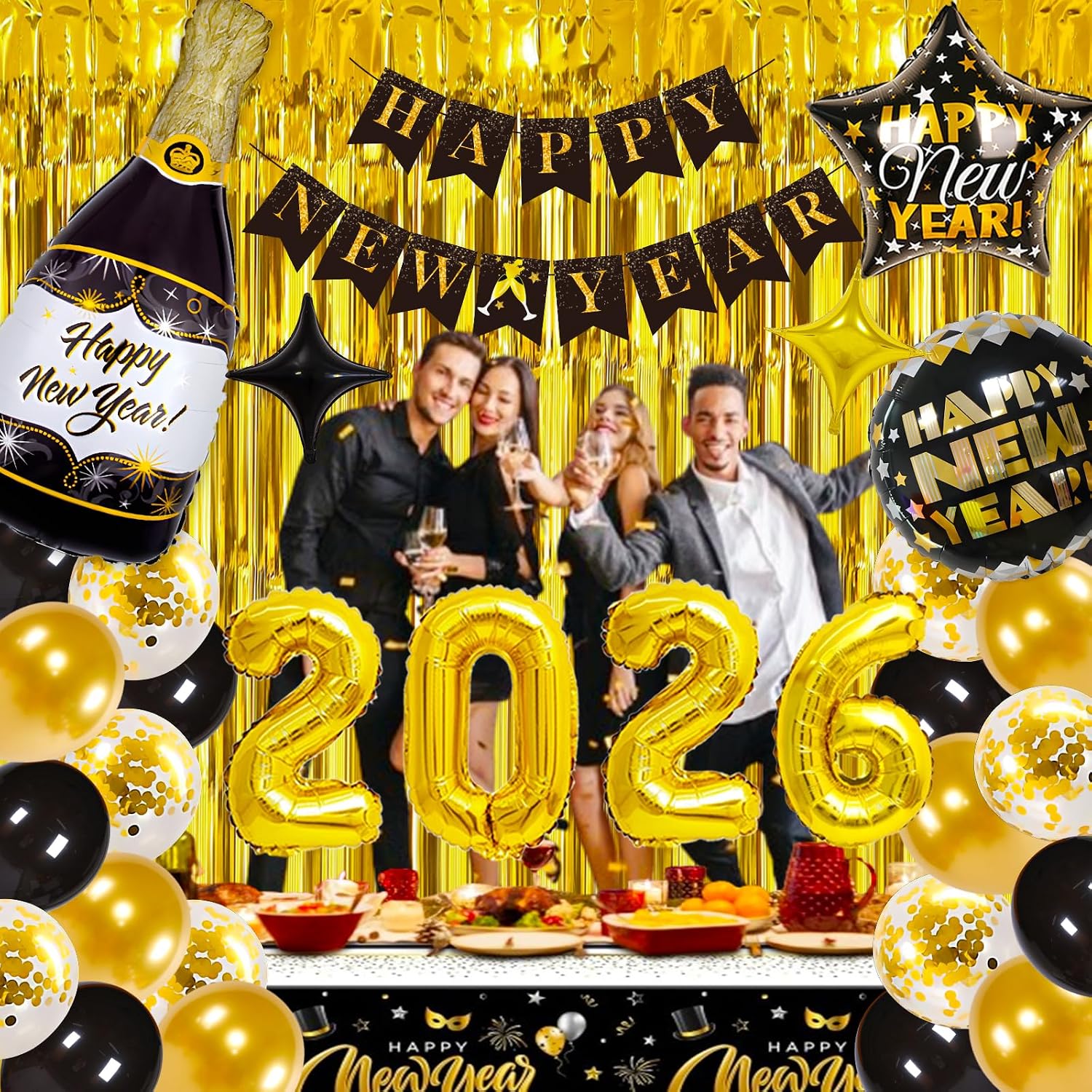 2026 Happy New Year Balloons Decorations Kit, 2026 New Years Eve party supplies, New Years Decorations 2026 Set with