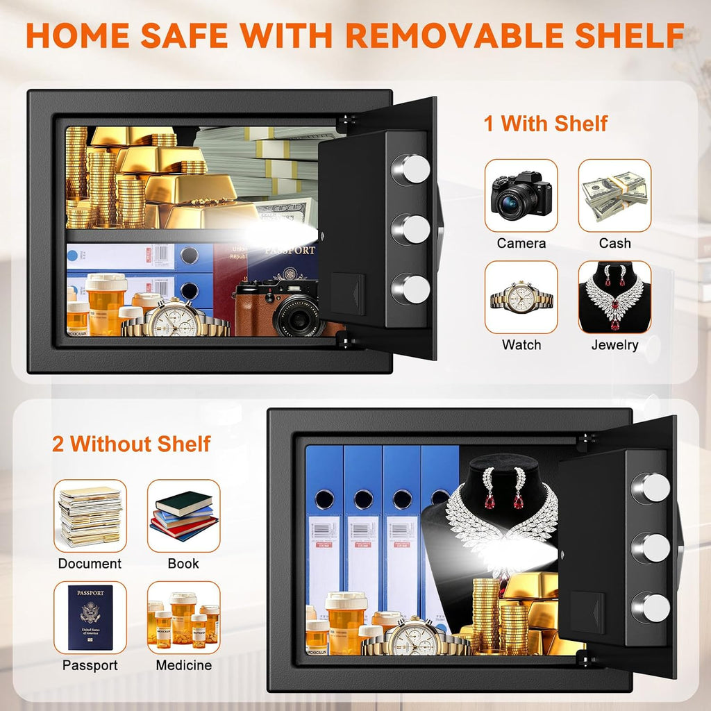 1.2 Cub Small Safe for Home Use, Digital Security Safe Box with Electronic Keypad Key, Fireproof Bag and Removable