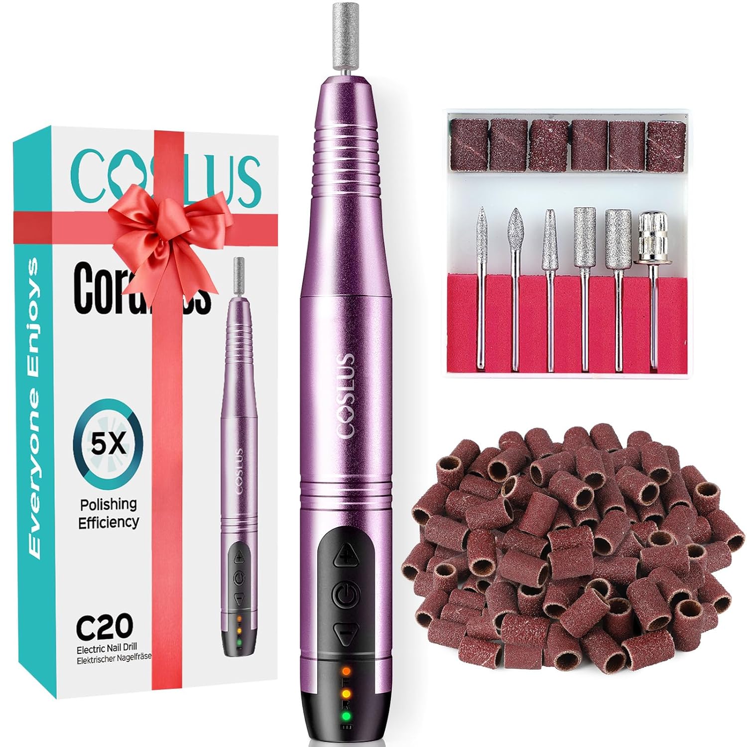 C20 Cordless Nail Drill Electric File: Professional for Acrylic Gel Dip Powder Nails, Portable All-in-One Nail Drill