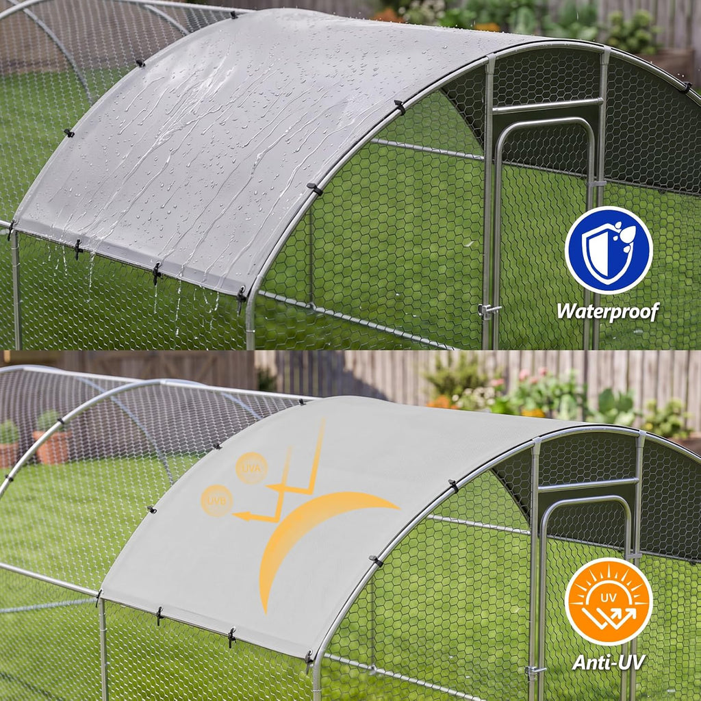 Metal Chicken Coop with Waterproof Curved Roof, 13.1×9.8×6.4ft