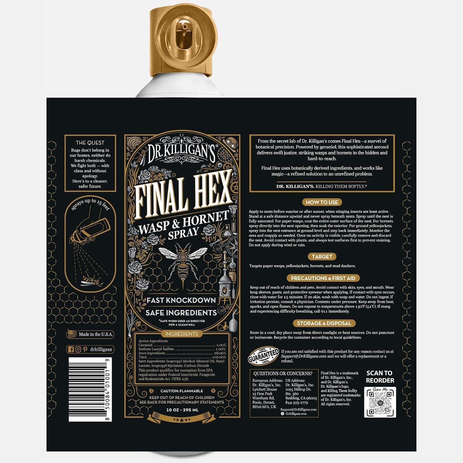 Final Hex Wasp and Hornet Spray - Aerosol Bug & Flying Insect Spray, Reaches up to 15 ft (10 oz) | Final Hex Hornet &