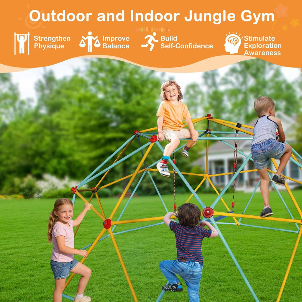 10FT Climbing Dome with Swing – Kids Jungle Gym for Ages 3-10, 1000LB Capacity Geometric Dome Climber, Anti-Rust