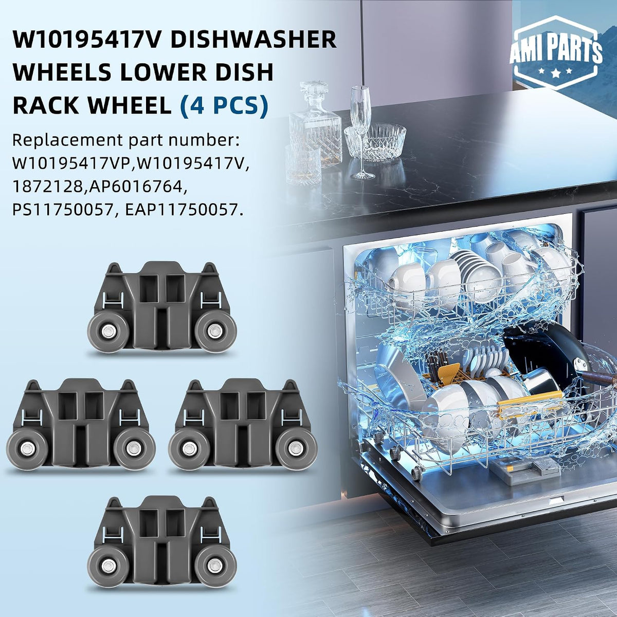UPGRADED W10195417V WPW10195417V Dishwasher Wheels Lower Rack