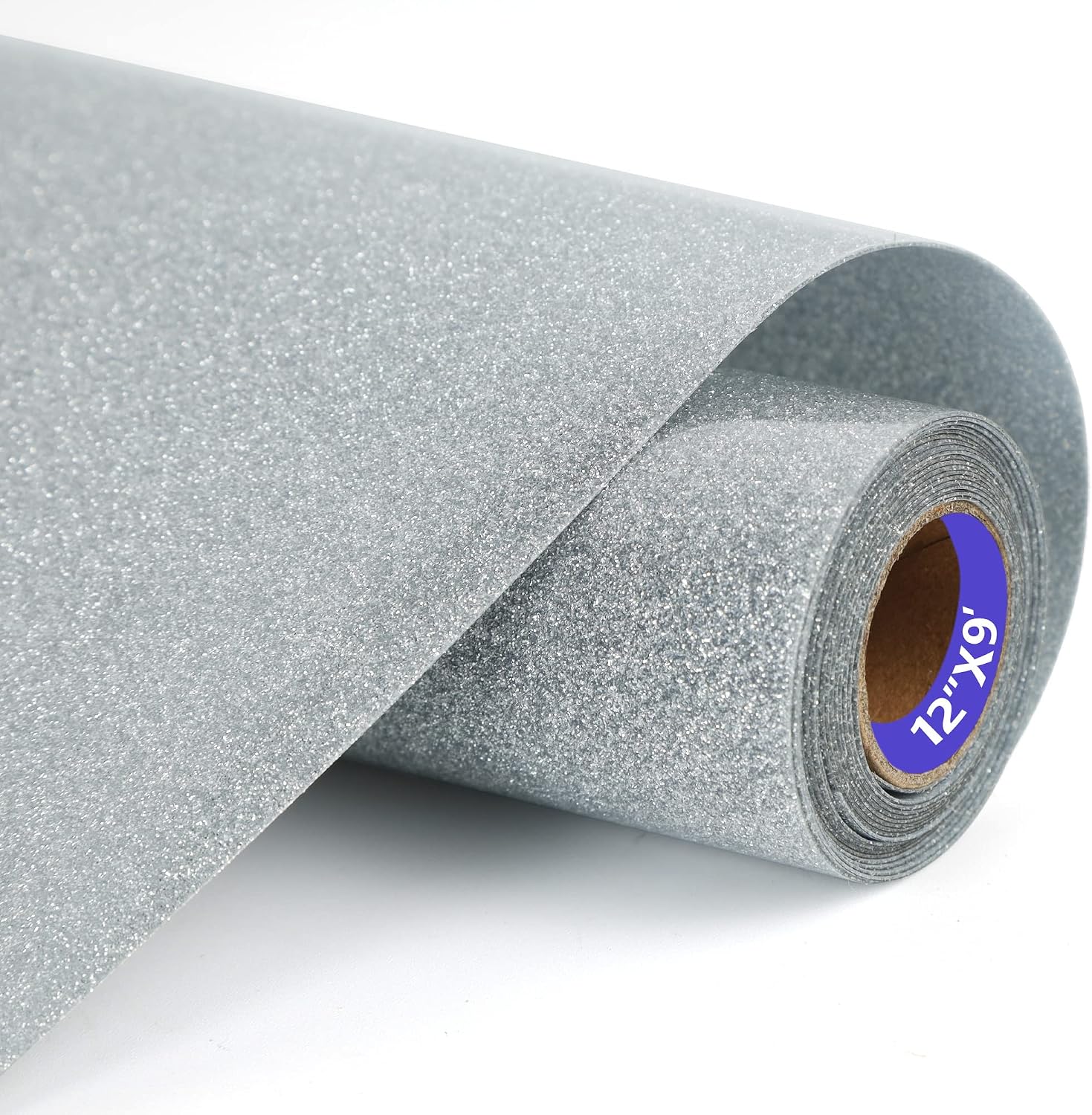 Glitter HTV Vinyl Rolls Heat Transfer Vinyl - 12" x 9ft Silver Glitter HTV Vinyl for Shirts, Iron on Vinyl for Cameo
