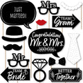 Mr. and Mrs. - Black and White Wedding or Bridal Shower Photo Booth Props Kit - 20 Count