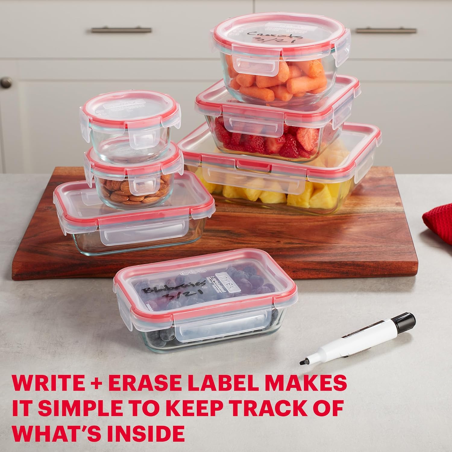 Freshlock (7-Pack) Glass Food Storage Containers Set, (1, 2, 4 Cups) Airtight & Leakproof Plastic Locking Lids