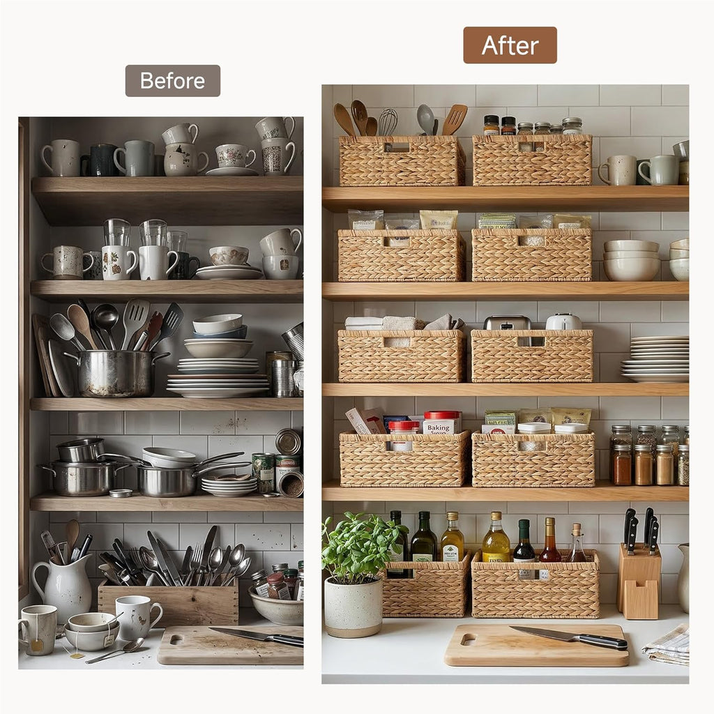 Extra Large Wicker Baskets for Organizing, Water Hyacinth Storage Basket with Built-in Handles, 1 Pack