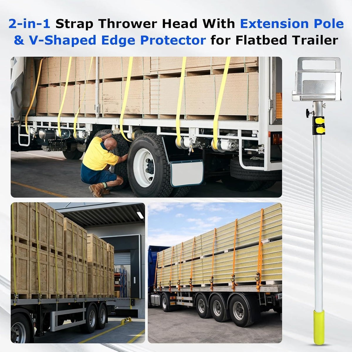 Strap Thrower Head & 43"-96.5" Extension Pole & V-Shaped Edge Protector