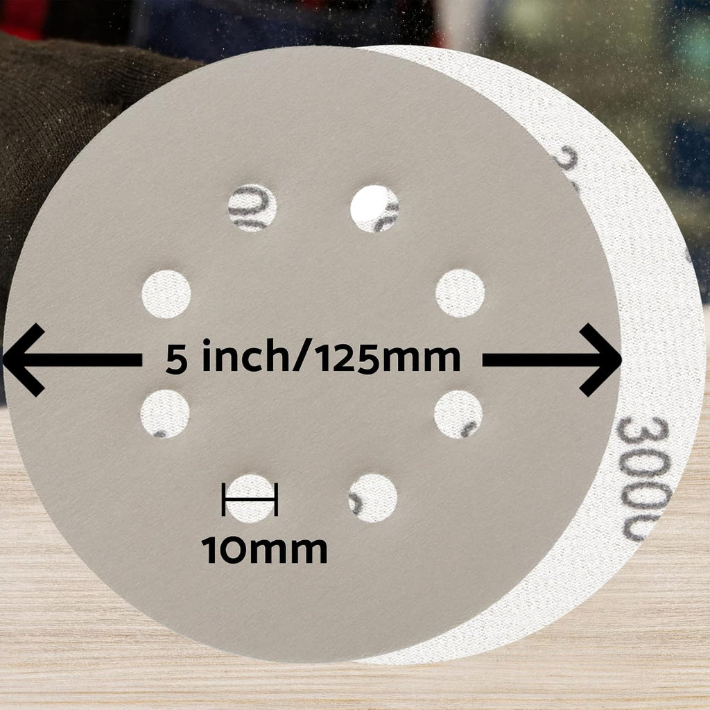 5 inch Wet Dry Sanding Discs Hook & Loop 54 pcs | 80 120 180 220 400 600 1000 2000 3000 Grit Silicon Carbide Orbital