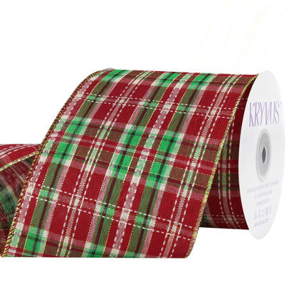 Red Green Christmas Plaid Wired Ribbon 4 Inch x 10Yds for Tree Decor