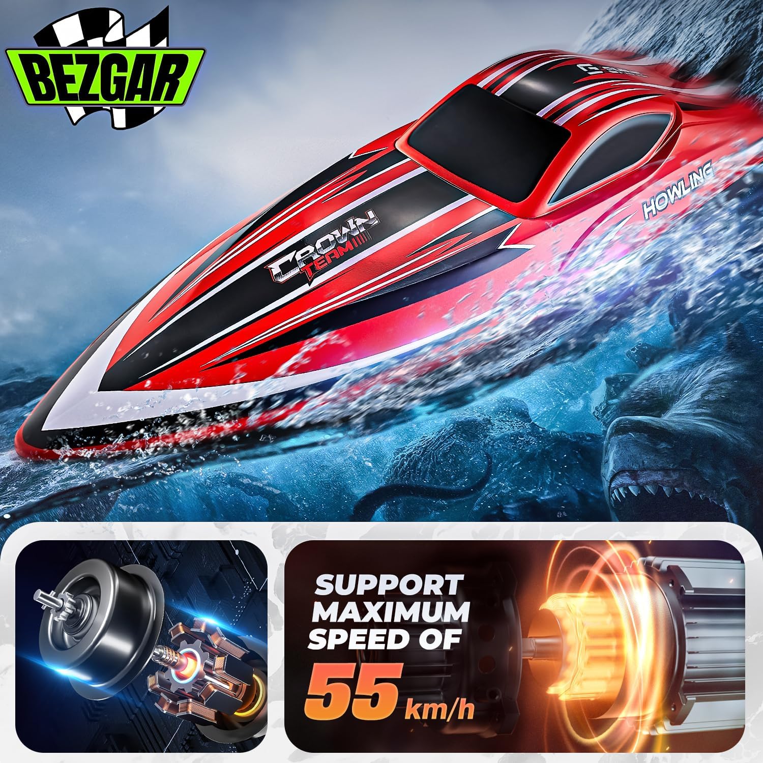 HJ818PRO 16 Inch 55 KPH Brushless RC Boat for Adults | 55 KPH Speed & Brushless Motor; Waterproof Hull; Large RC
