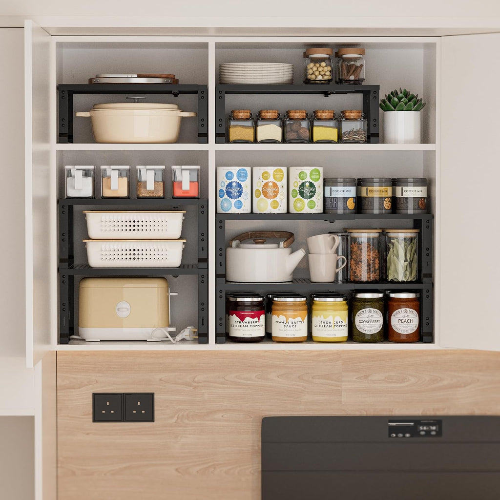 Heavy-Duty Adjustable Metal Shelf Organizer - Expandable & Stackable Pantry Storage Rack for Kitchen, Bathroom, RV