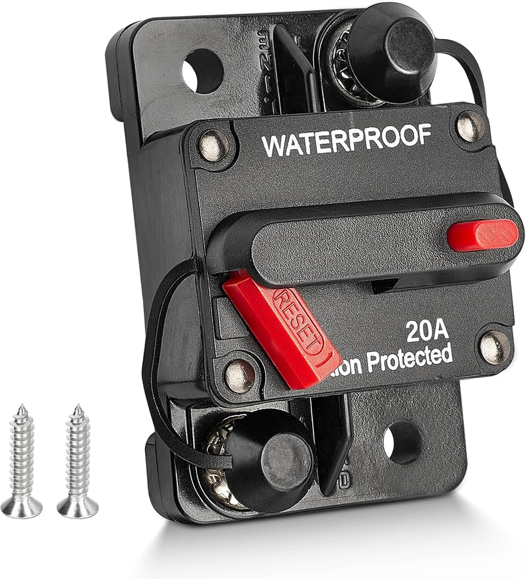 20A Circuit Breaker Holder W/Manual Reset Switch 12-48V DC for Boat Trolling Motor Marine ATV Trailer Vehicles Stereo
