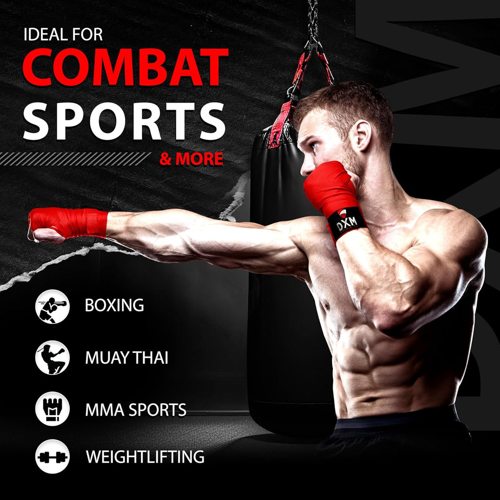 Boxing Hand Wraps Inner Gloves - 180 Inch Elasticated Thumb Loop Bandages - Kickboxing MMA Muay Thai Kickboxing