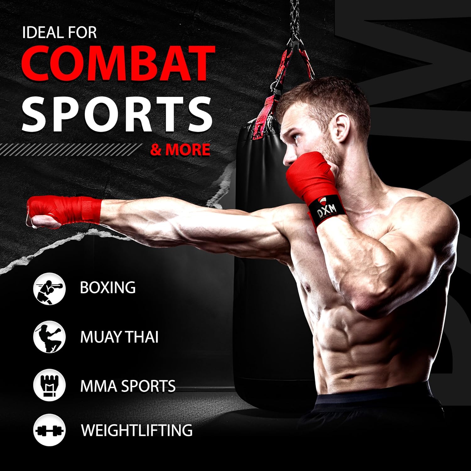 Boxing Hand Wraps Inner Gloves - 180 Inch Elasticated Thumb Loop Bandages - Kickboxing MMA Muay Thai Kickboxing