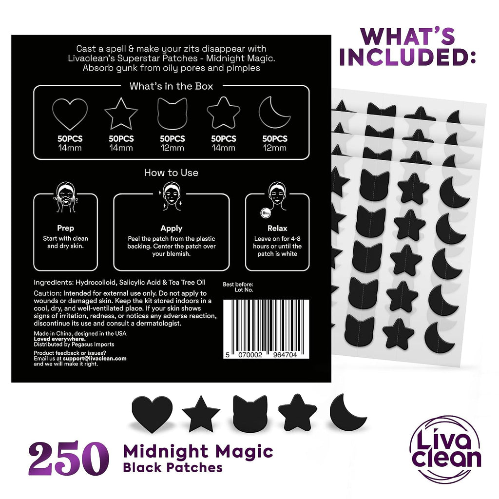 250CT Black Star Pimple Patches for Face - Hello Kitty Pimple Patches Black w/Salicylic Acid & Tea Tree Oil - HSA/FSA