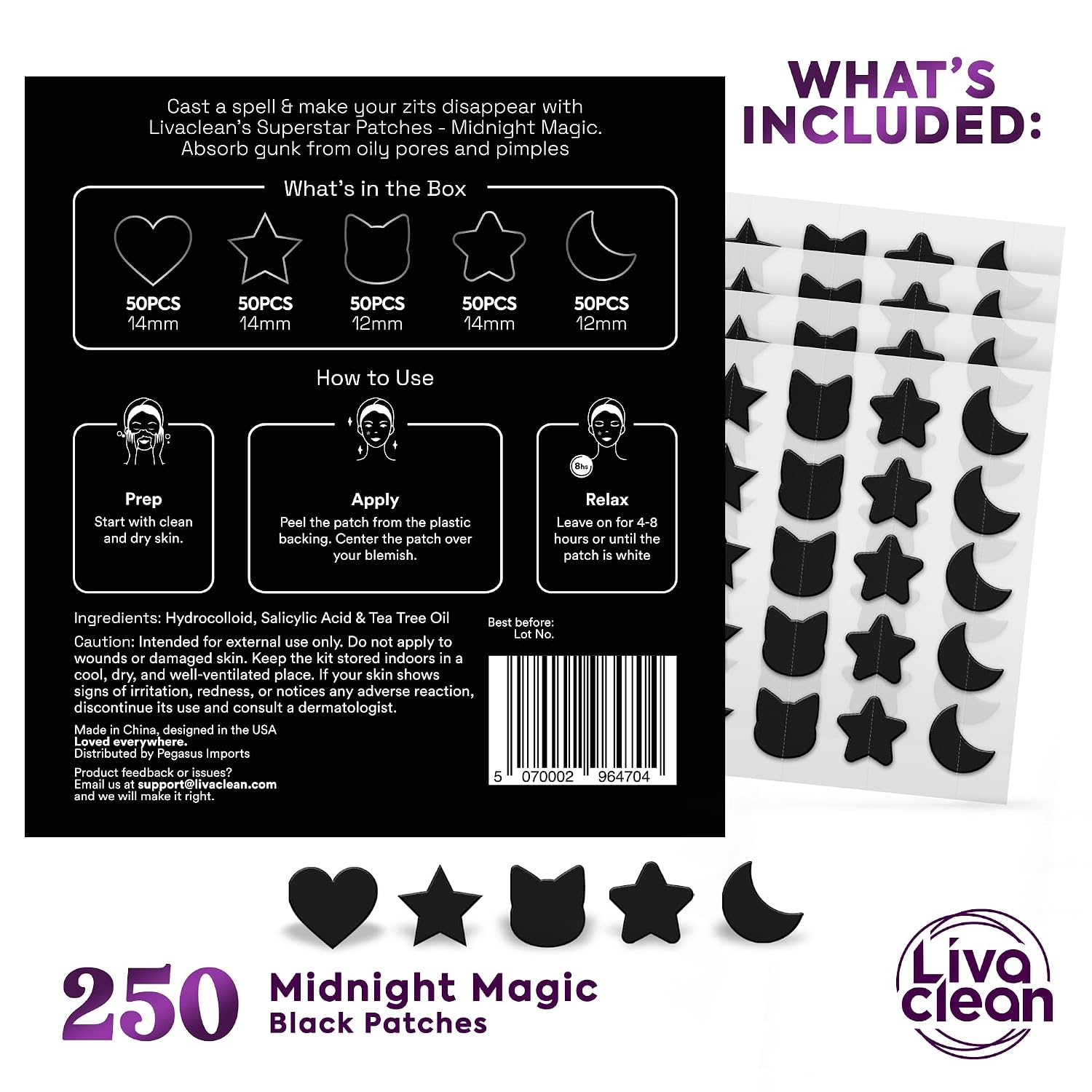 250CT Black Star Pimple Patches for Face - Hello Kitty Pimple Patches Black w/Salicylic Acid & Tea Tree Oil - HSA/FSA