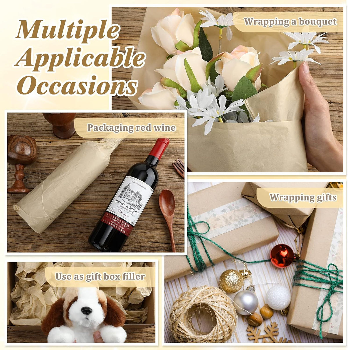 500 Sheets Kraft Tissue Paper for Gift Christmas Wrapping 14 x 20 in