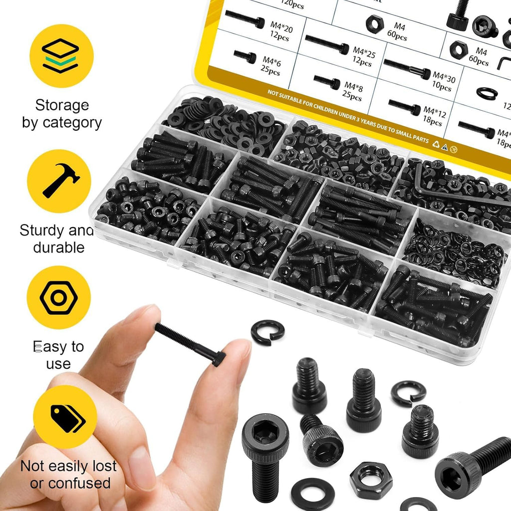 480PCS M4 Socket Head Screws Assortment Kit,M4x6/8/12/16/20/30 mm