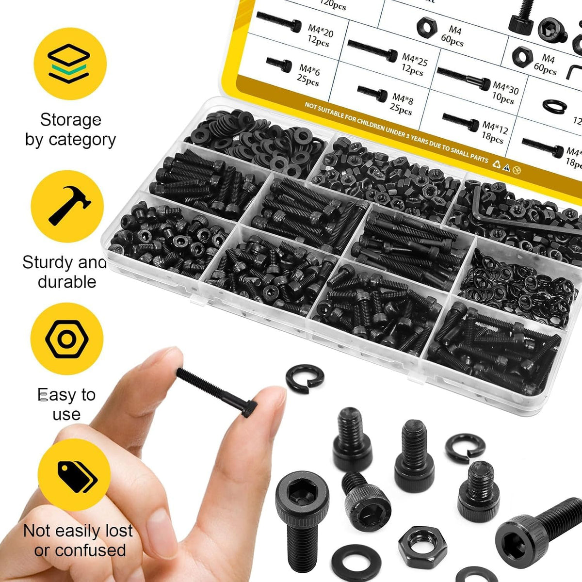480PCS M4 Socket Head Screws Assortment Kit,M4x6/8/12/16/20/30 mm