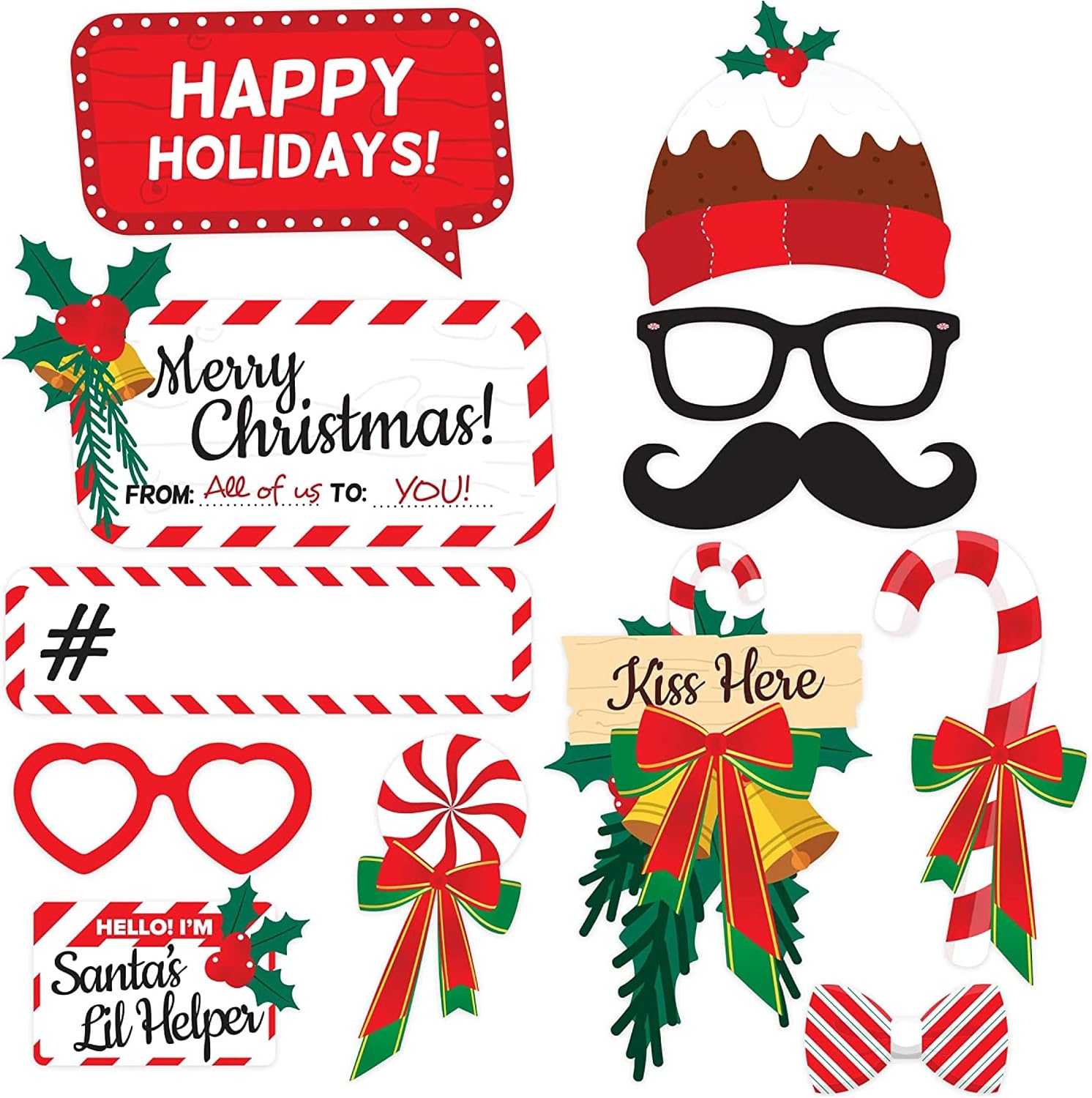 Christmas Photo Booth Props 38pc Set - Christmas Party Decorations, Party Favors, Games & Supplies for Kids Adults