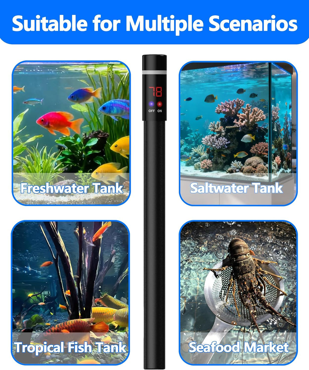 50W Titanium Aquarium Heater with LED Digital Display & External Controller – Submersible Fish Tank Heater, Precise