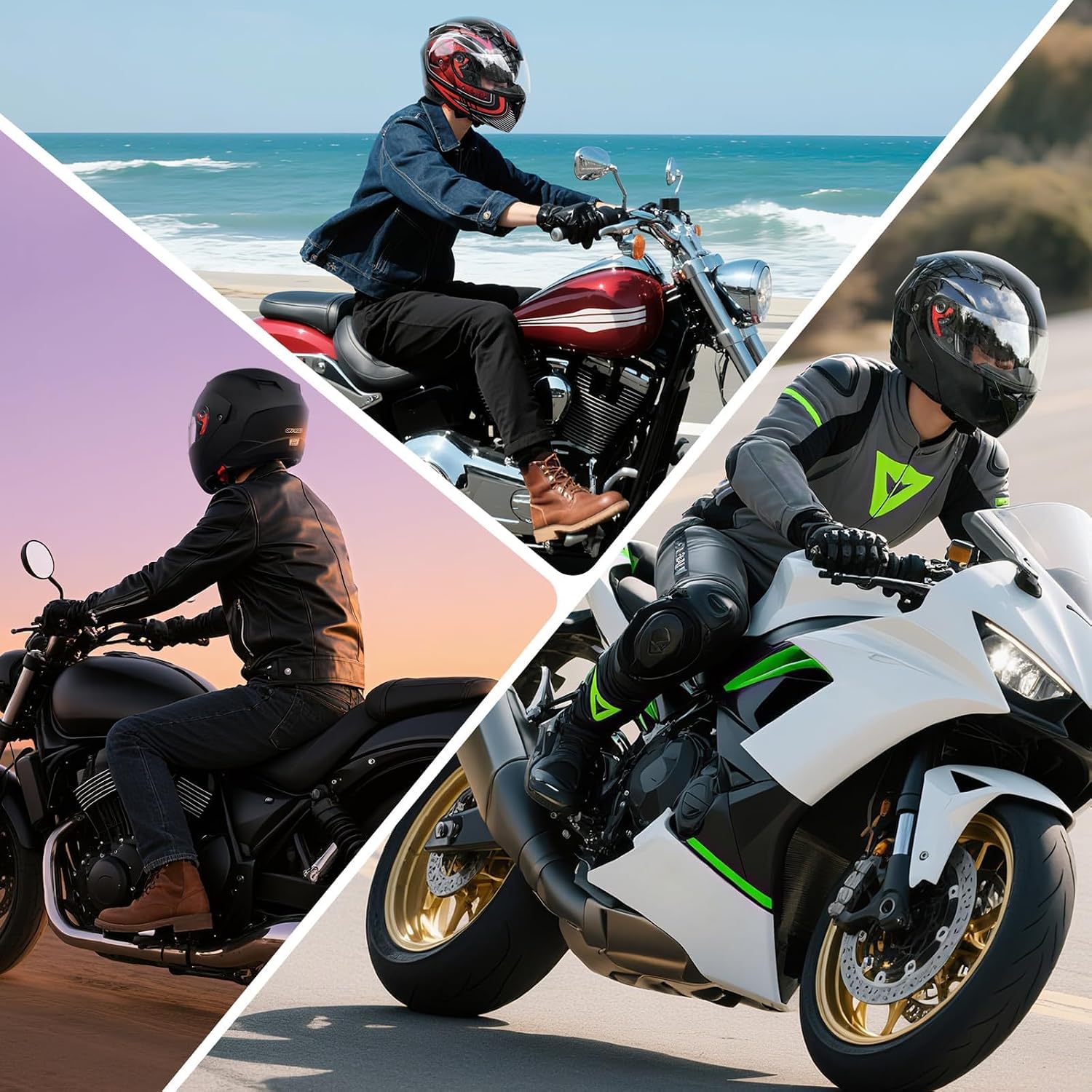DOT Approved Modular Flip-Up Dual Visor Motorcycle Full Face Helmet for Adults Men & Women with 2 Removable Visors (1