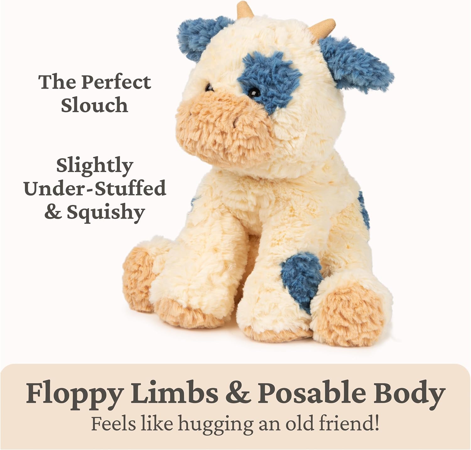 GUND Cozys Collection Cow, Stuffed Animal for Ages 0 and Up, Spring Decor Plush Toy, Cream/Blue, 10”