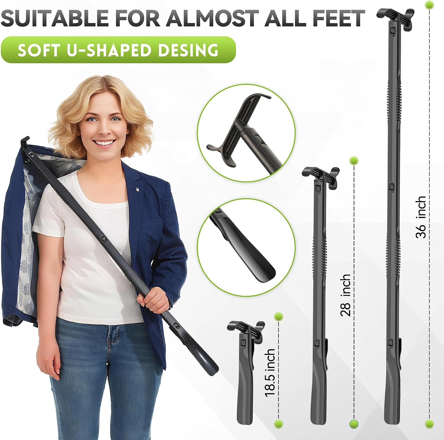 Sock Aids for Putting On Socks Kit - (Sock Helper + 35 Inch Dressing Stick with Sock Remover & Shoe Horn) - Flexible