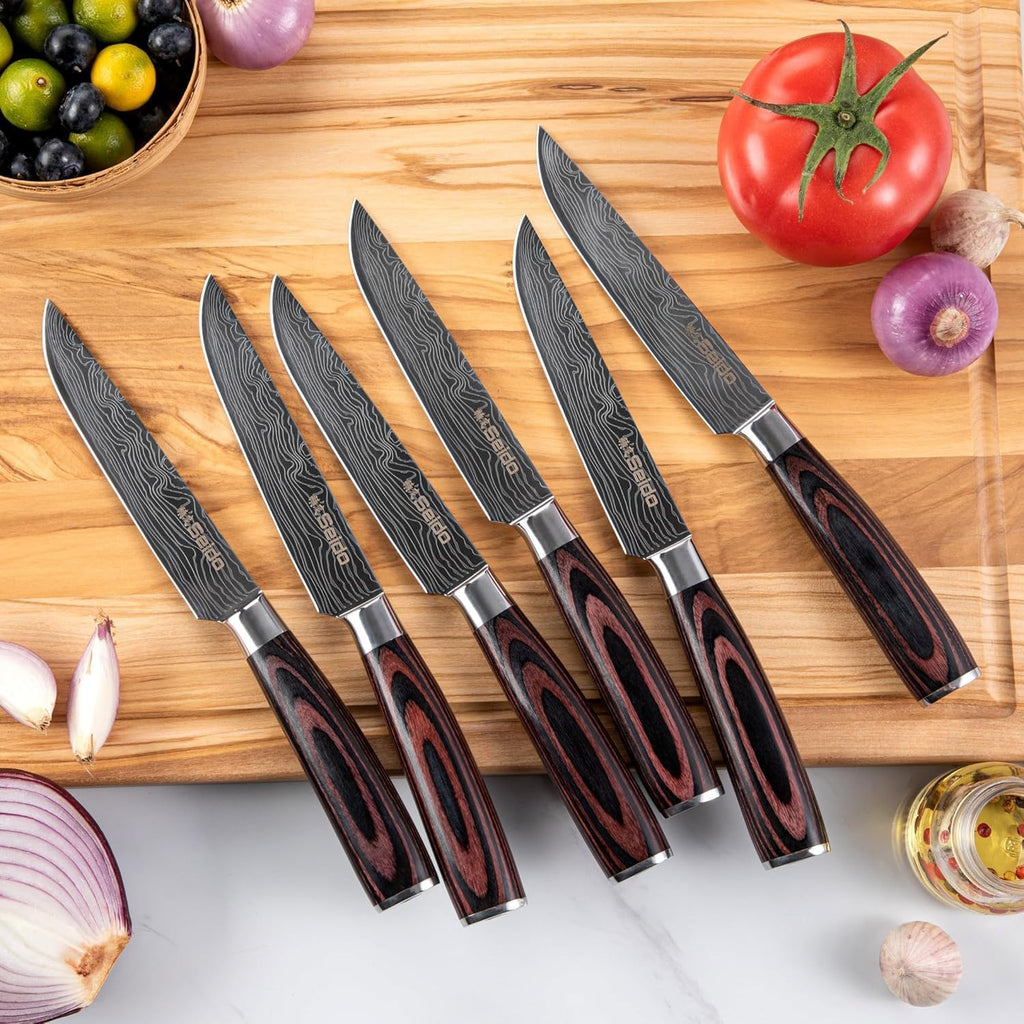 Seido Master 17-Piece Damascus Knife Block Set, Acacia Wood Block
